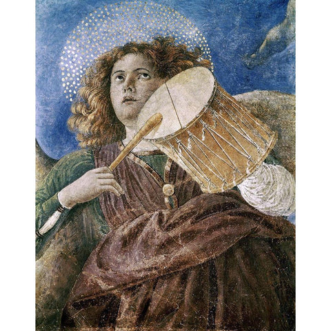 Music Making Angel With Drum Black Modern Wood Framed Art Print with Double Matting by Forli, Melozzo da