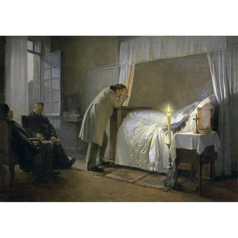 Death of Madame Bovary White Modern Wood Framed Art Print by Fourie, Albert-Auguste