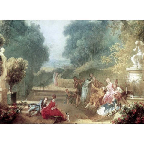 A Game of Hot Cockles Gold Ornate Wood Framed Art Print with Double Matting by Fragonard, Jean Honore