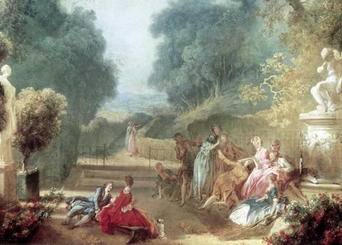 A Game of Hot Cockles White Modern Wood Framed Art Print with Double Matting by Fragonard, Jean Honore