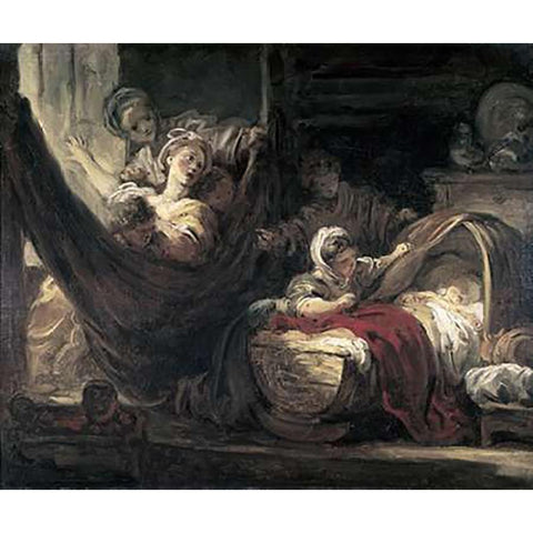 Cradle Gold Ornate Wood Framed Art Print with Double Matting by Fragonard, Jean Honore