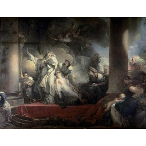 High Priest Coresus Sacrifices Himself To Save Callirhoe Black Modern Wood Framed Art Print with Double Matting by Fragonard, Jean Honore