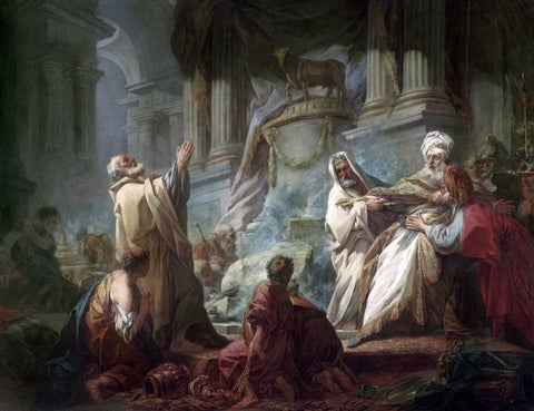 Jeroboam Sacrificing To The Idols Black Ornate Wood Framed Art Print with Double Matting by Fragonard, Jean Honore