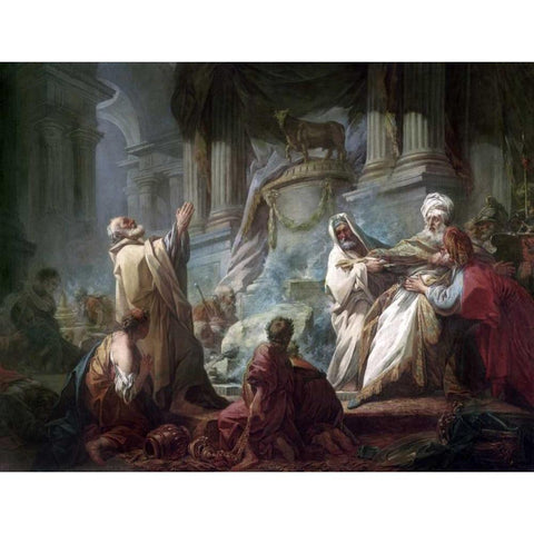 Jeroboam Sacrificing To The Idols White Modern Wood Framed Art Print by Fragonard, Jean Honore