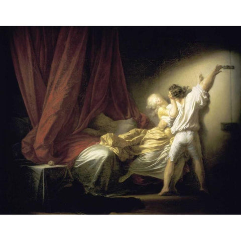 Lock Le Verrou Black Modern Wood Framed Art Print with Double Matting by Fragonard, Jean Honore