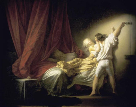 Lock Le Verrou White Modern Wood Framed Art Print with Double Matting by Fragonard, Jean Honore