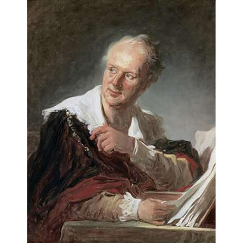 Portrait of Diderot Gold Ornate Wood Framed Art Print with Double Matting by Fragonard, Jean Honore