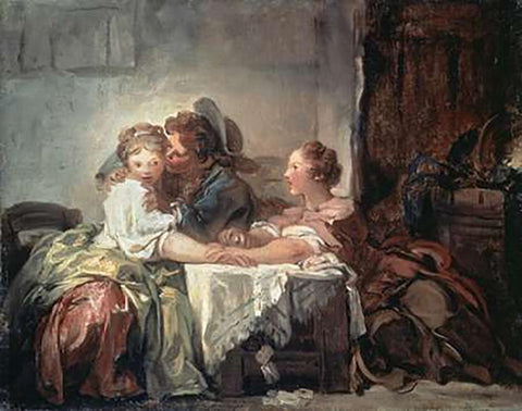 The Captured Kiss White Modern Wood Framed Art Print with Double Matting by Fragonard, Jean Honore