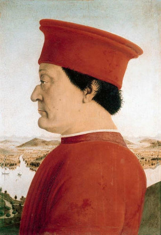 Duke of Urbino Black Ornate Wood Framed Art Print with Double Matting by Della Francesca, Piero