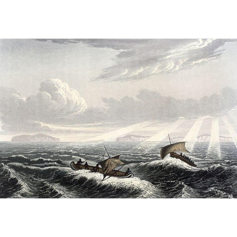 Canoe Broaching To In a Gale of Wind at Sunrise Gold Ornate Wood Framed Art Print with Double Matting by Franklin, John