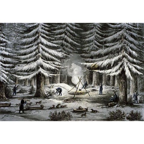 Manner of Making a Resting Place On a Winter Night Black Modern Wood Framed Art Print with Double Matting by Franklin, John