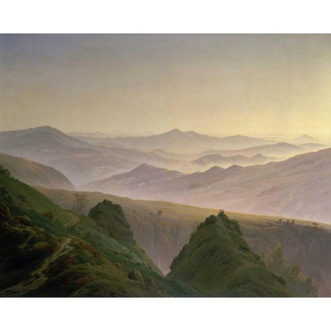 Morning in the Mountains Gold Ornate Wood Framed Art Print with Double Matting by Friedrich, Caspar David