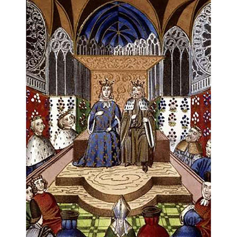 King of France and Emperor of Germany In Conference Black Modern Wood Framed Art Print with Double Matting by Froissart, Jean