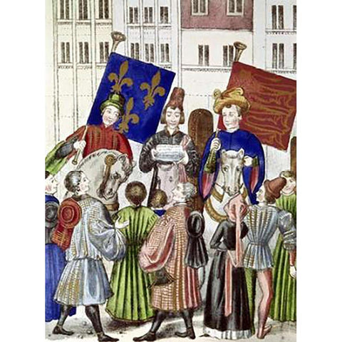 Proclamation of Truce Renewal: France and England Black Modern Wood Framed Art Print with Double Matting by Froissart, Jean