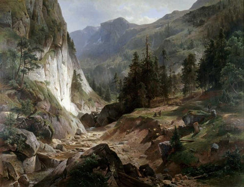 Mountain Landscape White Modern Wood Framed Art Print with Double Matting by Fueschel, Herman