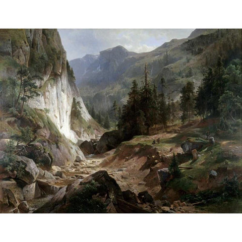 Mountain Landscape Gold Ornate Wood Framed Art Print with Double Matting by Fueschel, Herman