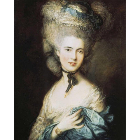 A Woman In Blue, Portrait of The Duchess of Beaufort Black Modern Wood Framed Art Print with Double Matting by Gainsborough, Thomas