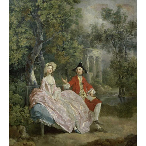 Conversation In a Park Gold Ornate Wood Framed Art Print with Double Matting by Gainsborough, Thomas