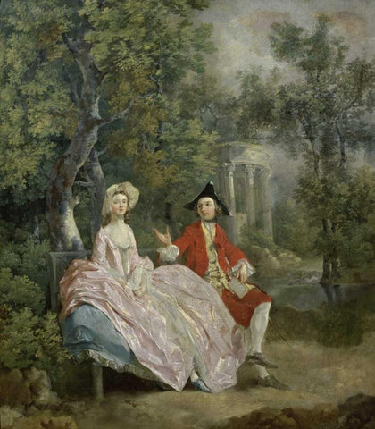 Conversation In a Park White Modern Wood Framed Art Print with Double Matting by Gainsborough, Thomas