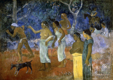 A Scene From a Tahitians Life White Modern Wood Framed Art Print with Double Matting by Gauguin, Paul