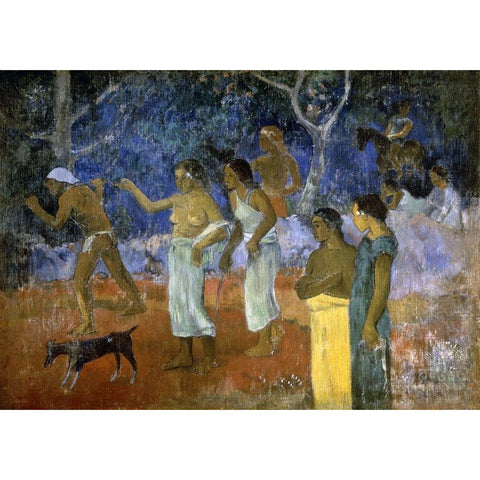 A Scene From a Tahitians Life White Modern Wood Framed Art Print by Gauguin, Paul