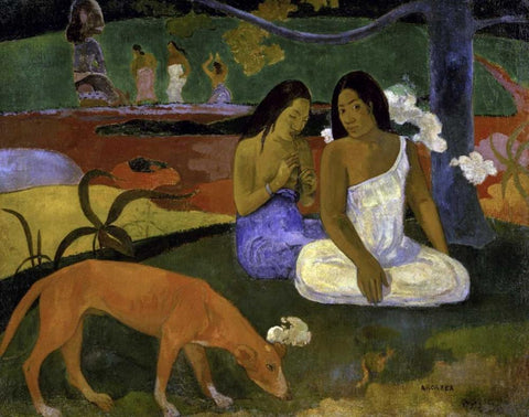 Arearea - Joyousness Black Ornate Wood Framed Art Print with Double Matting by Gauguin, Paul