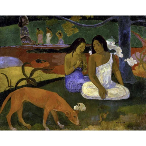 Arearea - Joyousness Gold Ornate Wood Framed Art Print with Double Matting by Gauguin, Paul