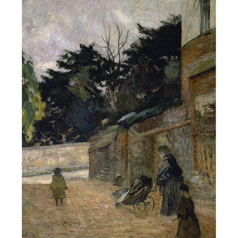 Children In The Street Gold Ornate Wood Framed Art Print with Double Matting by Gauguin, Paul