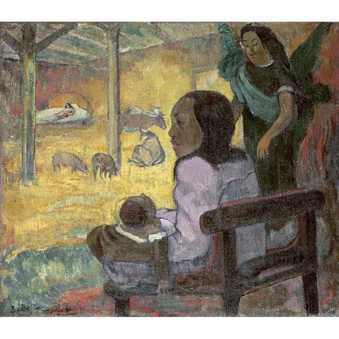 Christmas Black Modern Wood Framed Art Print with Double Matting by Gauguin, Paul