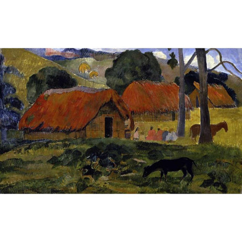 Dog Canine in front of the Hut - Le Chien Devant la Hutte White Modern Wood Framed Art Print by Gauguin, Paul