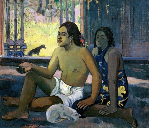 Eiaha Ohipa (Not Working) White Modern Wood Framed Art Print with Double Matting by Gauguin, Paul