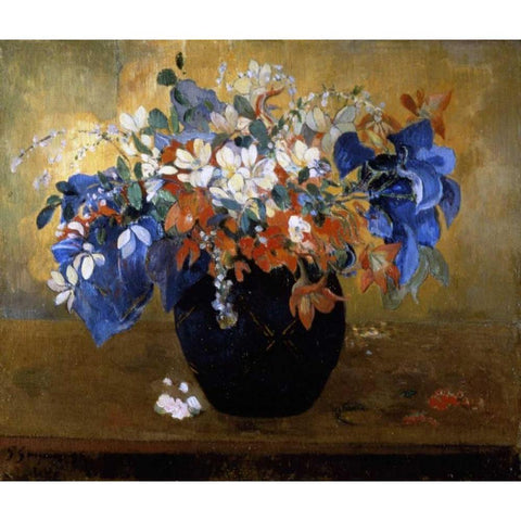 Flower Piece Black Modern Wood Framed Art Print with Double Matting by Gauguin, Paul