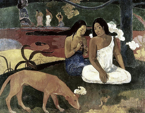 Joyousness White Modern Wood Framed Art Print with Double Matting by Gauguin, Paul