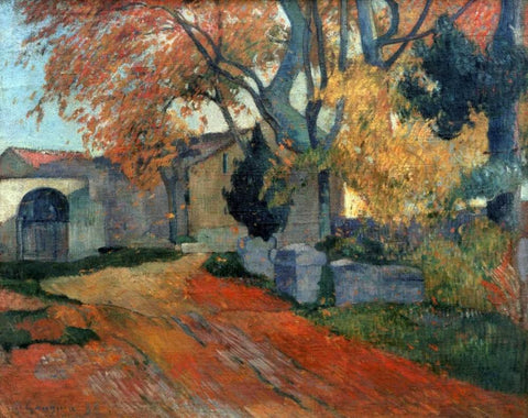 LAllee des Alyscalps Arles White Modern Wood Framed Art Print with Double Matting by Gauguin, Paul