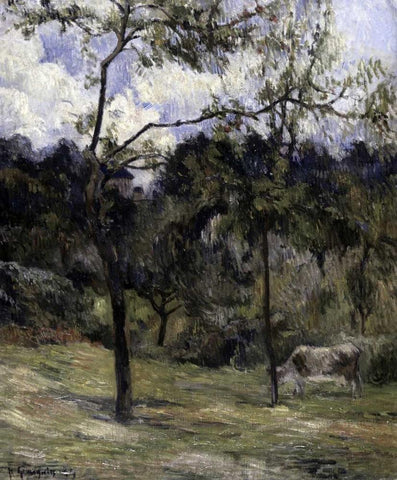 Landscape of Normandy White Modern Wood Framed Art Print with Double Matting by Gauguin, Paul