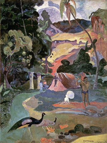 Matamoe White Modern Wood Framed Art Print with Double Matting by Gauguin, Paul