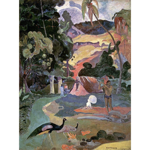 Matamoe Black Modern Wood Framed Art Print with Double Matting by Gauguin, Paul