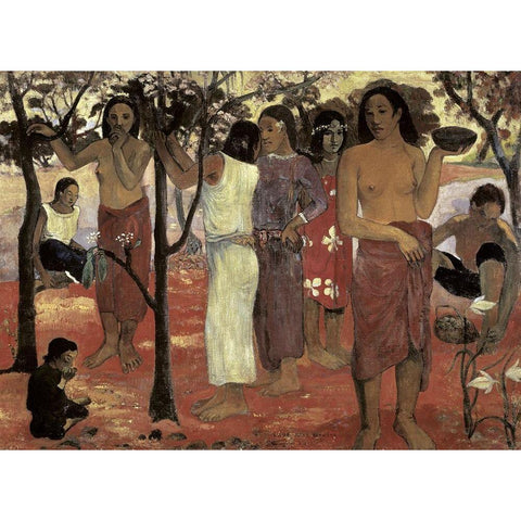 Nave Nave Mahana Black Modern Wood Framed Art Print by Gauguin, Paul