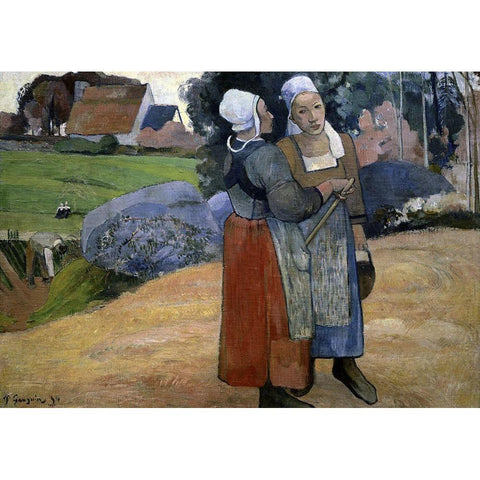 Paysannes Bretonnes Gold Ornate Wood Framed Art Print with Double Matting by Gauguin, Paul