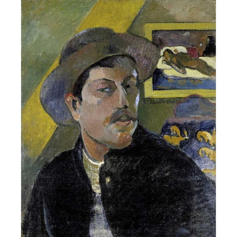 Portrait of the Artist, - Portrait de lArtiste - i Black Modern Wood Framed Art Print with Double Matting by Gauguin, Paul