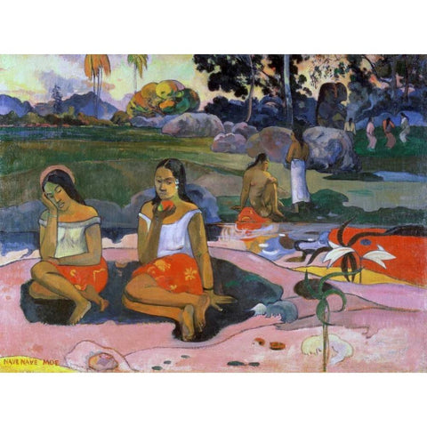 Spring of Miracles Black Modern Wood Framed Art Print with Double Matting by Gauguin, Paul