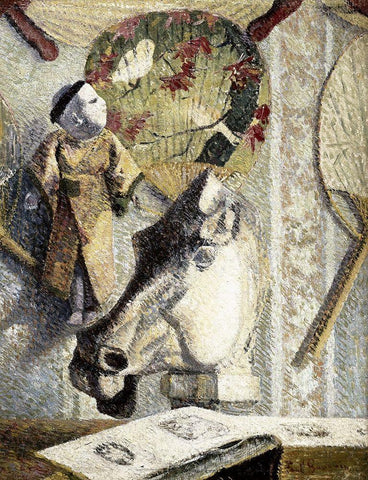 Still Life With a Horses Head White Modern Wood Framed Art Print with Double Matting by Gauguin, Paul