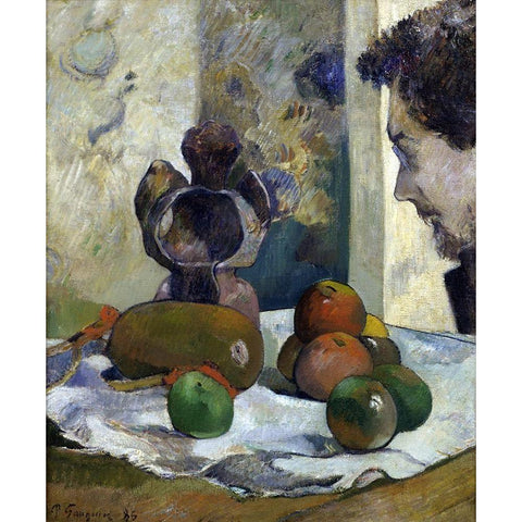 Still Life with Profile of Charles Laval Black Modern Wood Framed Art Print with Double Matting by Gauguin, Paul