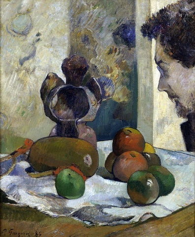 Still Life with Profile of Charles Laval White Modern Wood Framed Art Print with Double Matting by Gauguin, Paul