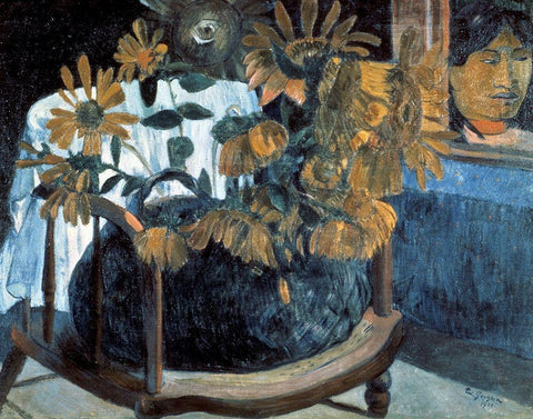 Sunflowers White Modern Wood Framed Art Print with Double Matting by Gauguin, Paul