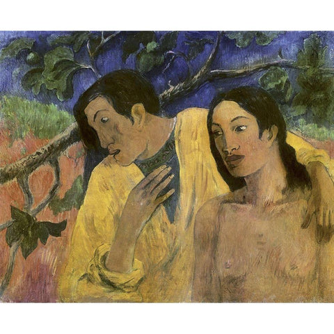 Tahitian Idyll Gold Ornate Wood Framed Art Print with Double Matting by Gauguin, Paul