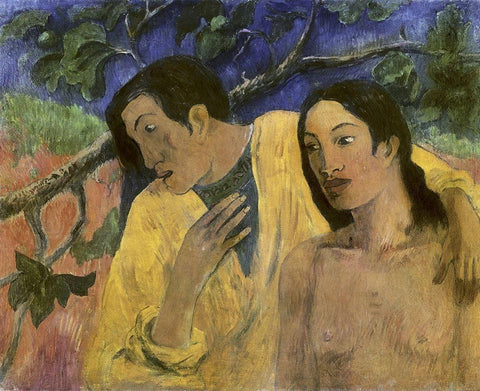 Tahitian Idyll White Modern Wood Framed Art Print with Double Matting by Gauguin, Paul