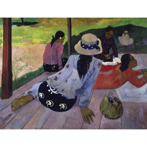 The Nap - La Siesta White Modern Wood Framed Art Print by Gauguin, Paul