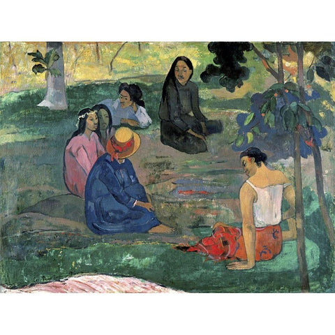 The Talk Black Modern Wood Framed Art Print with Double Matting by Gauguin, Paul