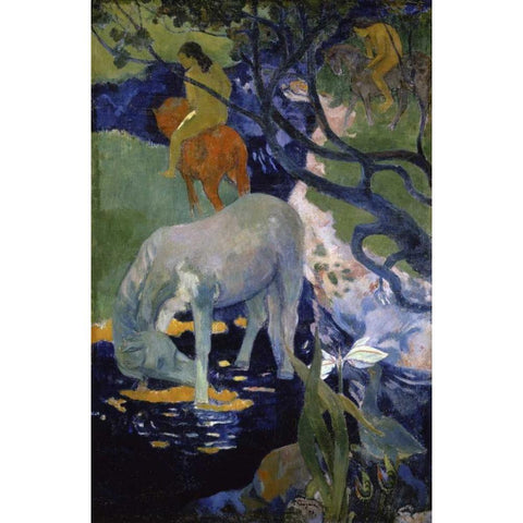 The White Horse - Le Cheval Blanc Black Modern Wood Framed Art Print with Double Matting by Gauguin, Paul